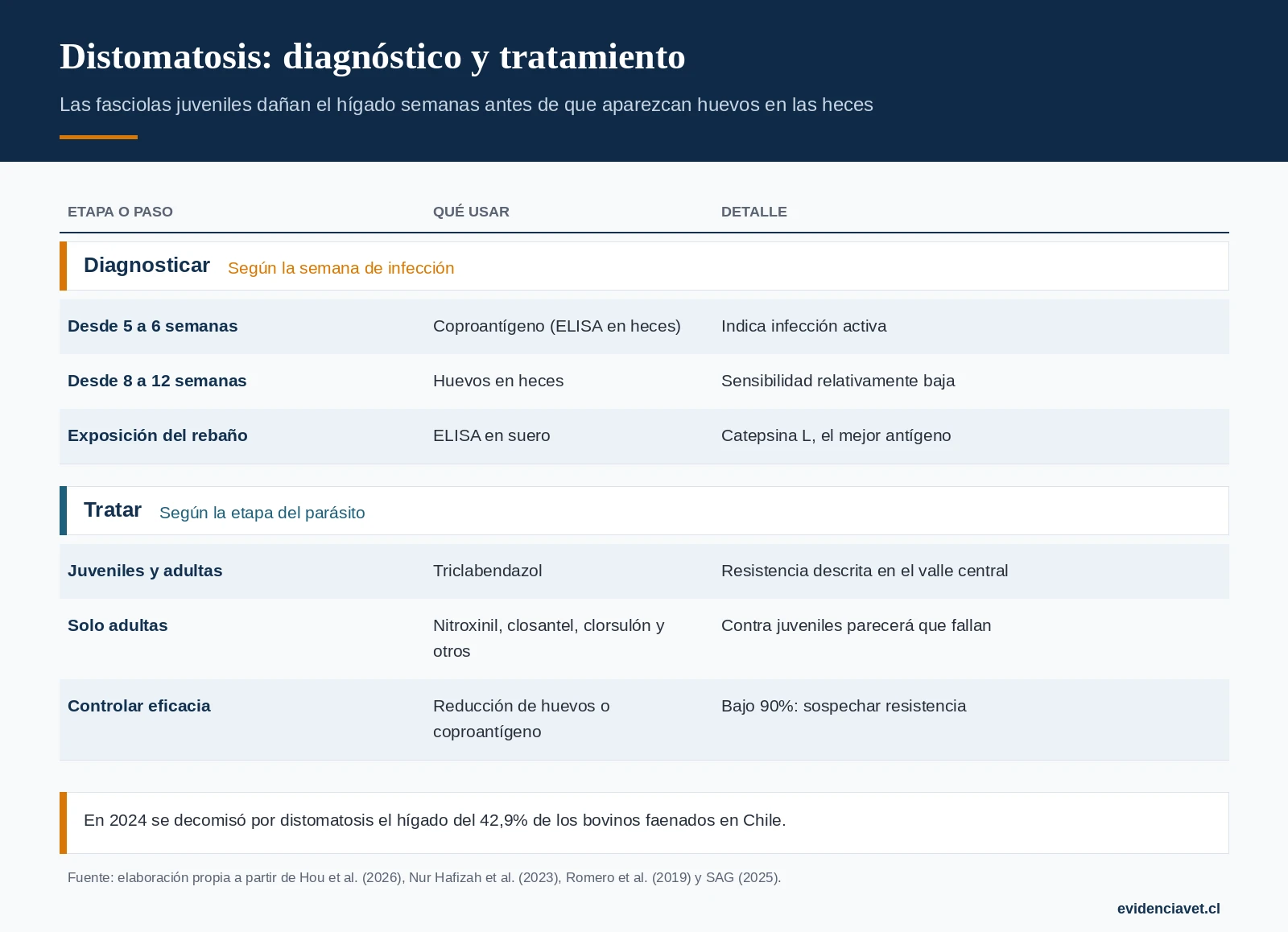 Qué prueba usar según la etapa de la infección y cómo interpretar la reducción después del tratamiento.